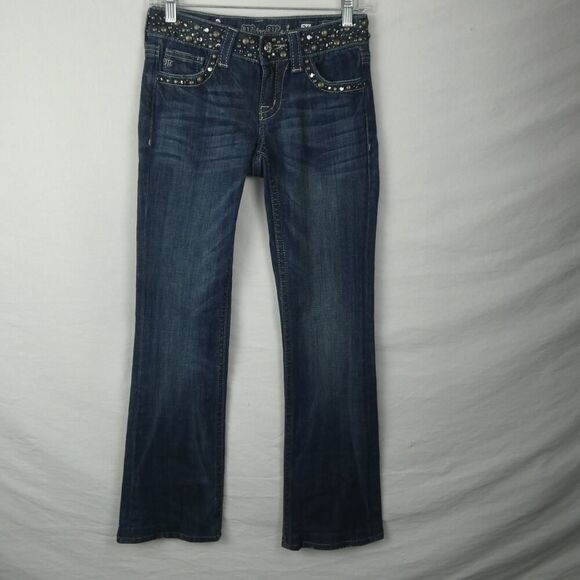 Miss Me MissMe Boot Cut Embellished Rhinestone Flap Pocket Jeans  Size 26 Medium - Picture 1 of 8